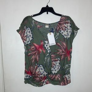 roxy olive green floral blouse